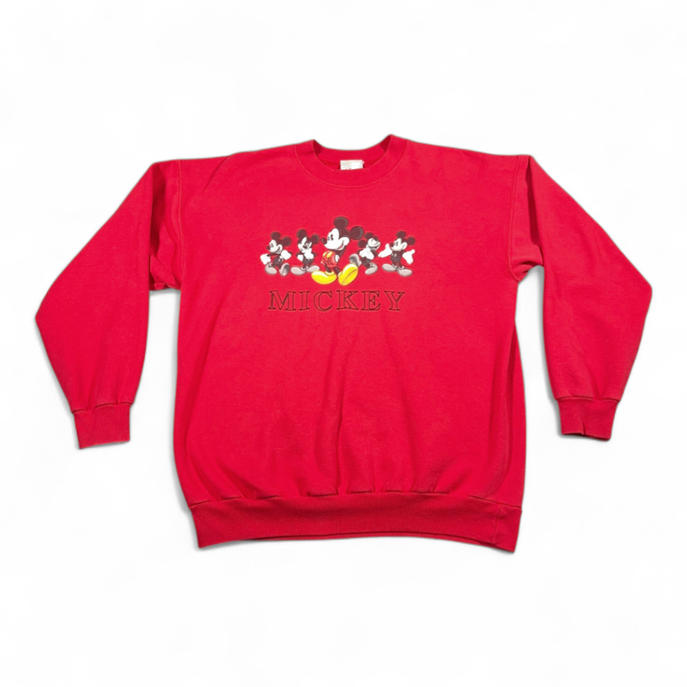 Vintage Mickey Mouse Sweater Adult LARGE Red Disney Store Sweatshirt Cartoon 90s
